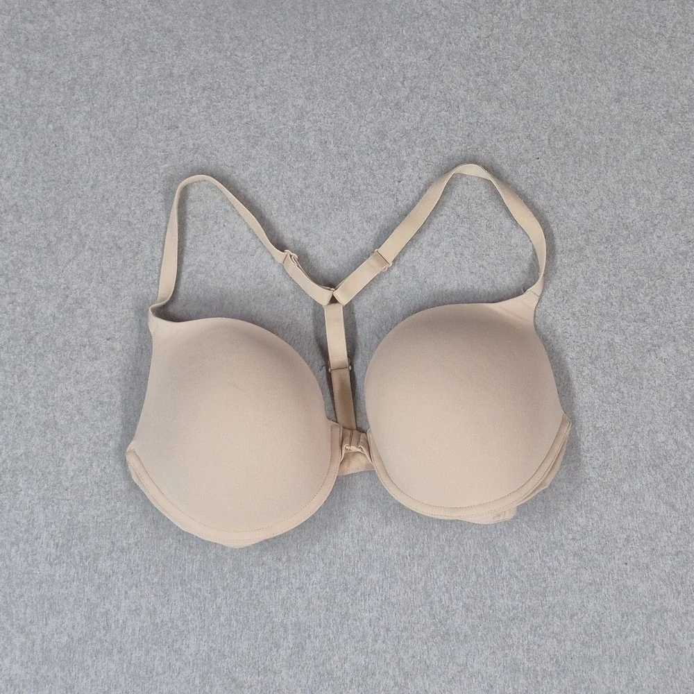 PINK Victoria's Secret Women Bra 34DD Beige Wear Everywhere Push Up Front Close